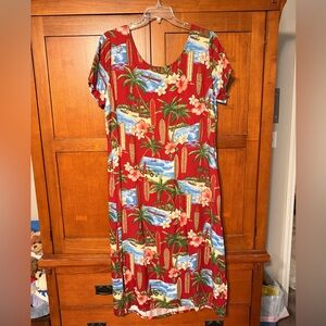 Hilo Hattie Red Tropical Maxi Dress
